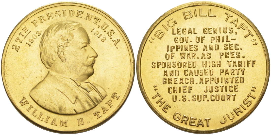 США МЕДАЛЬ ND 27-ЫЙ ПРЕЗИДЕНТ УИЛЬЯМ ТАФТ 28 мм латунь 73-426