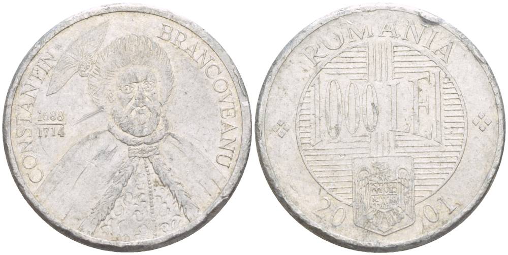 Румыния 1000 лей 2001 Константин Брынковяну (1654-1714) KM 153 алюминий 4551-925