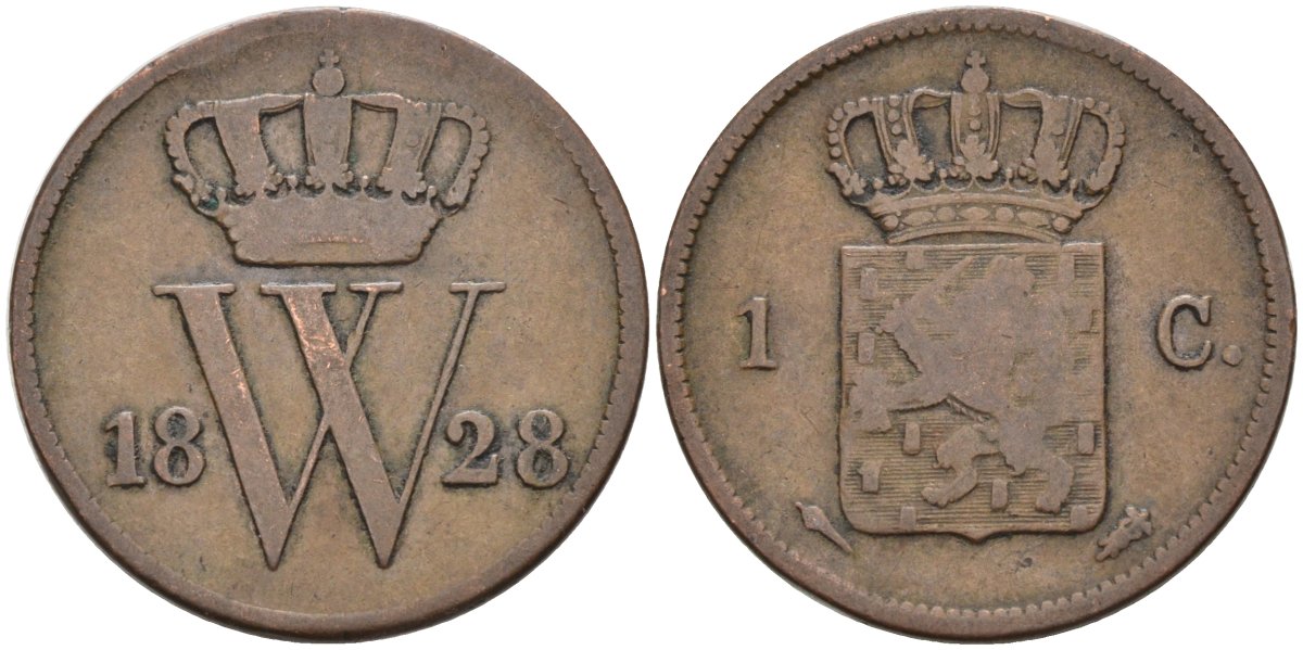 Нидерланды 1 цент 1828 Виллем I (1815-1840) KM 47 медь 4575-952