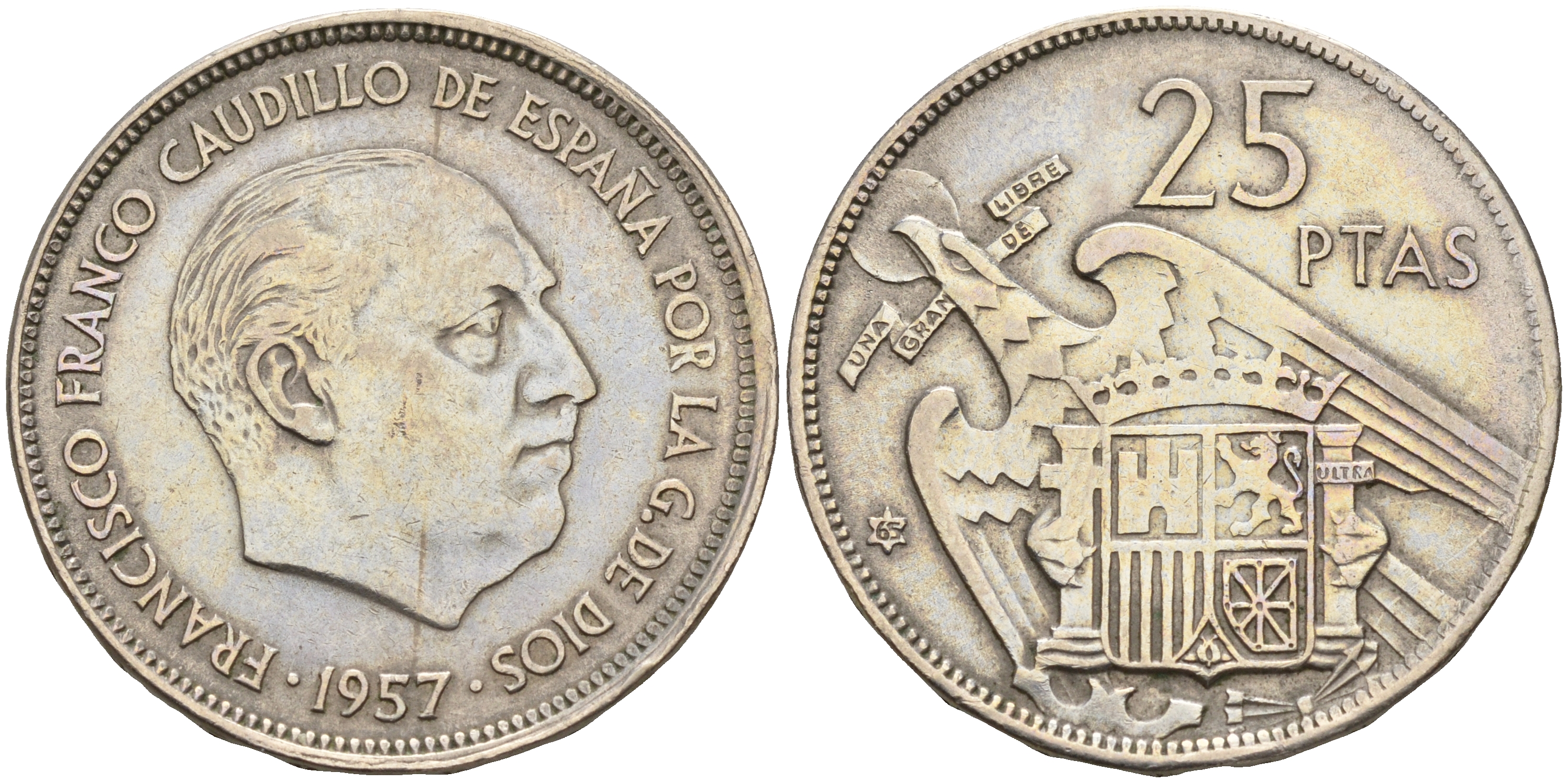 Испания 25 песет 1957 (65) Франсиско Франко (1939-1975) KM 787 медно-никель    4144-214