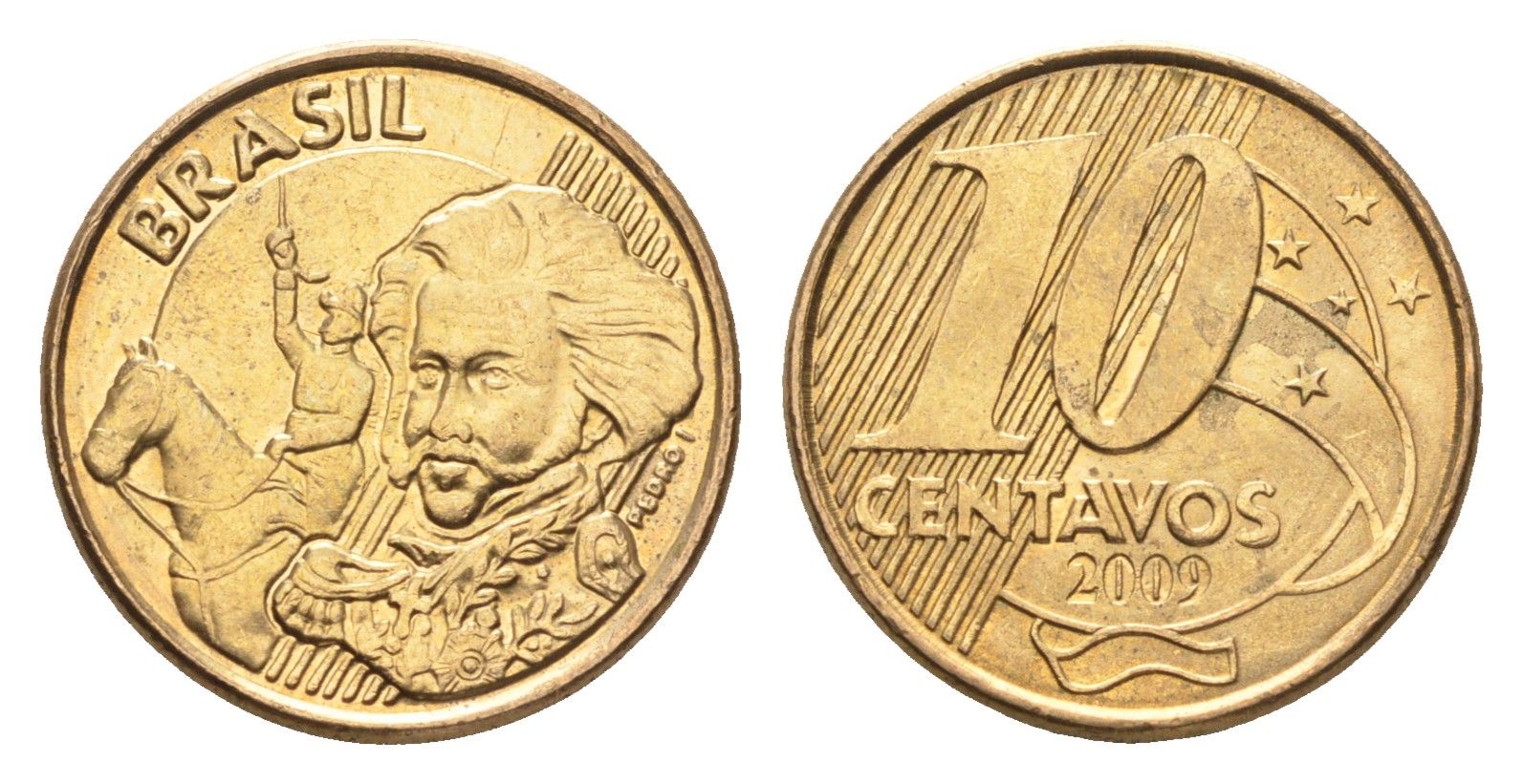 Бразилия 10 сентаво 2009 KM 649 сталь плакированная латунью UNC 4664-528