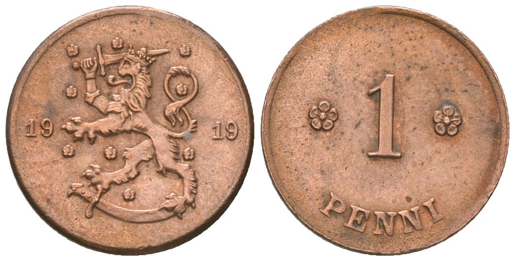 Финляндия 1 пенни 1919 KM 23 медь 4174-229
