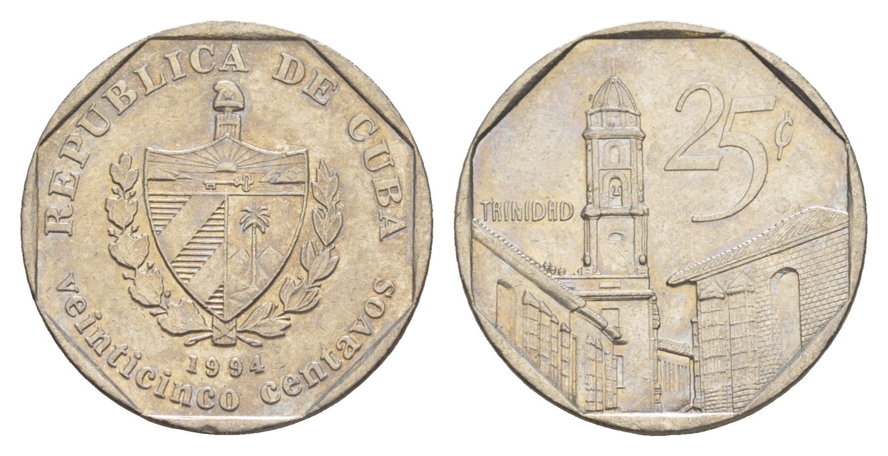 Куба 25 сентаво 1994 площадь в Тринидаде KM 577.1 сталь плакированная никелем 4646-411