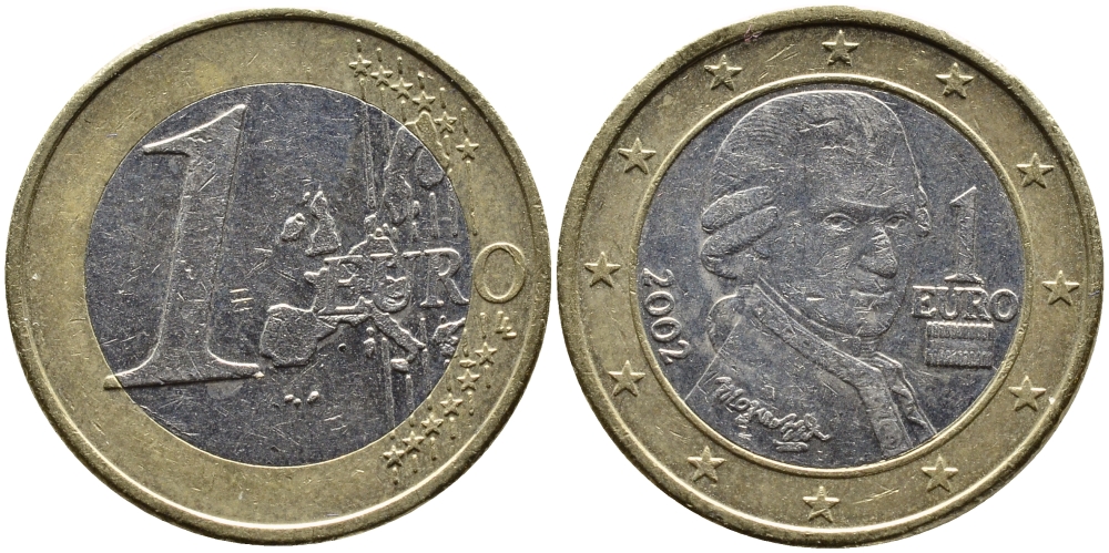 Австрия 1 евро 2002 Вольфганг Амадей Моцарт KM 3088 биметалл 4391-252