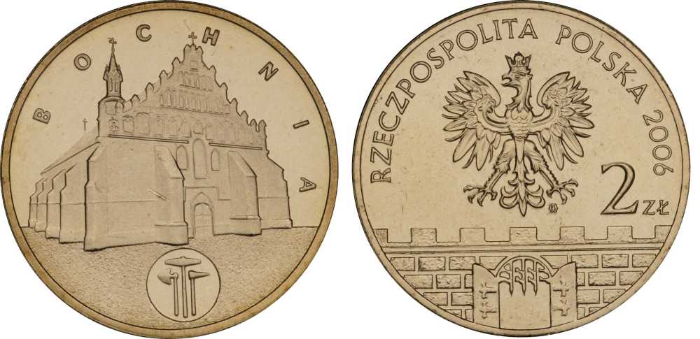 Польша 2 злотых 2006 MW, серия польские города, Бохня (BOCHNIA) KM 543, Parchimowicz 987 латунь UNC 603-814