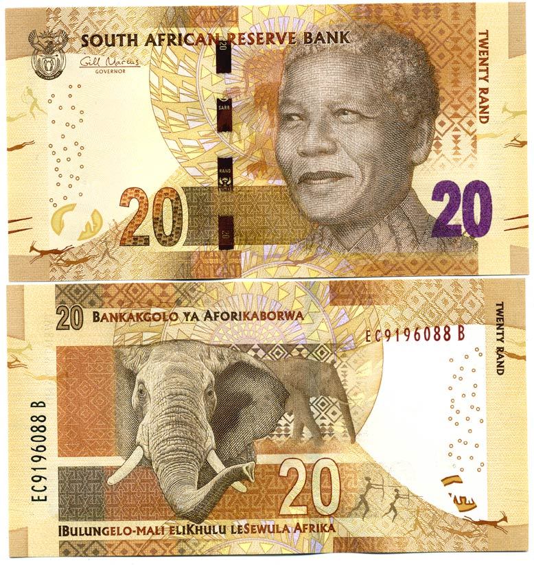 ЮАР 20 рандов ND (2013-2016) Нельсон Мандела, с кольцами Pick 139 a бумага UNC (пресс) 448-143-1