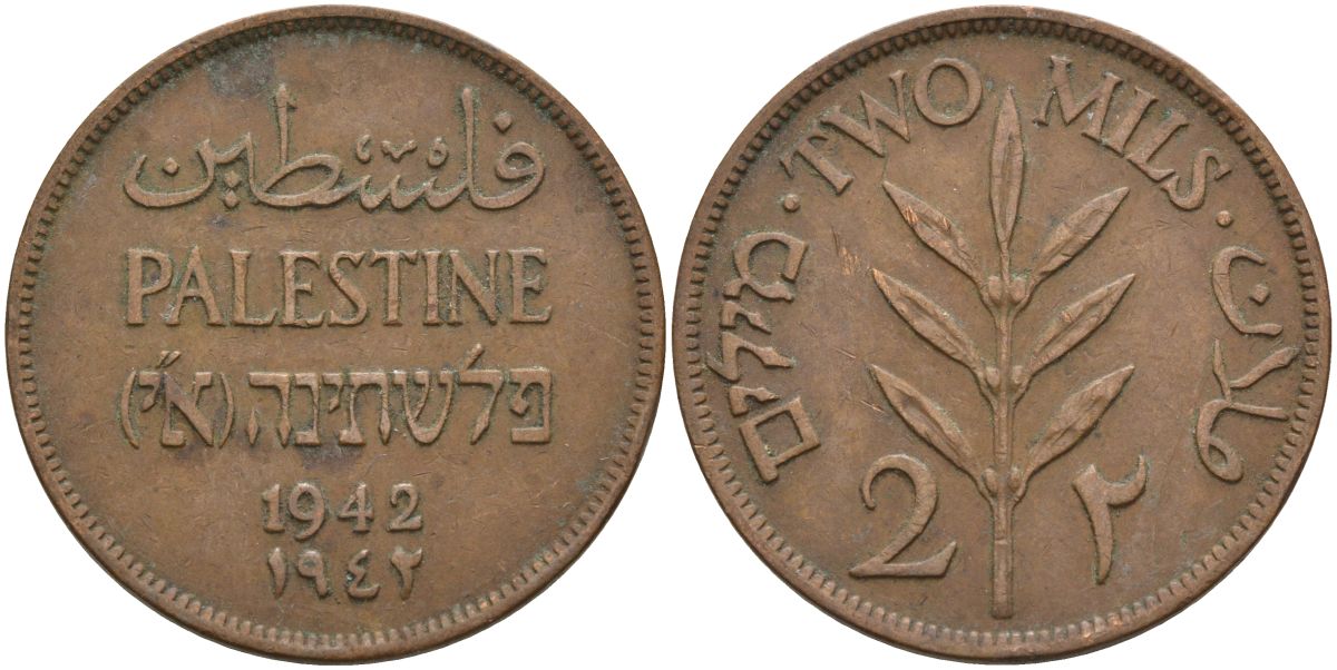 Израиль, Палестина 2 милса 1942 британская администрация (1927-1948) KM 2  бронза    4149-845