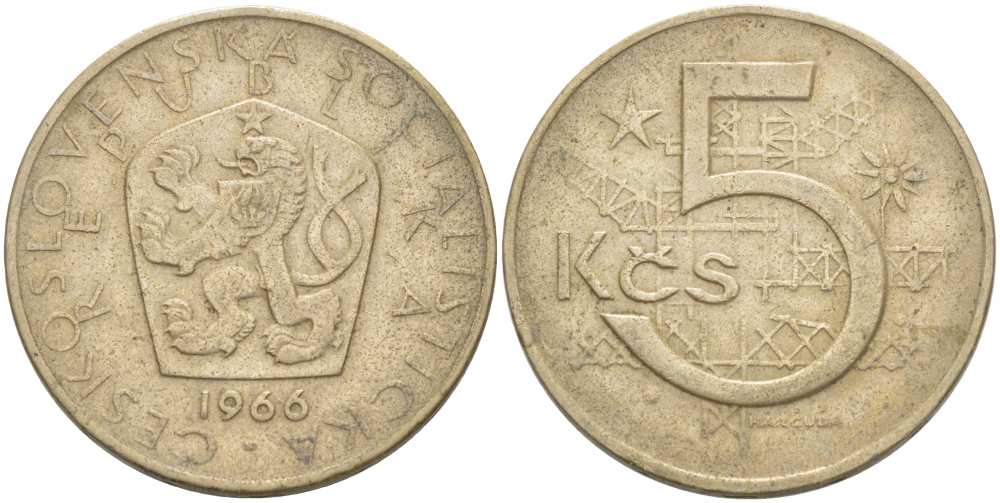 Чехословакия 5 крон 1966 KM 60 медно-никель 77-1024