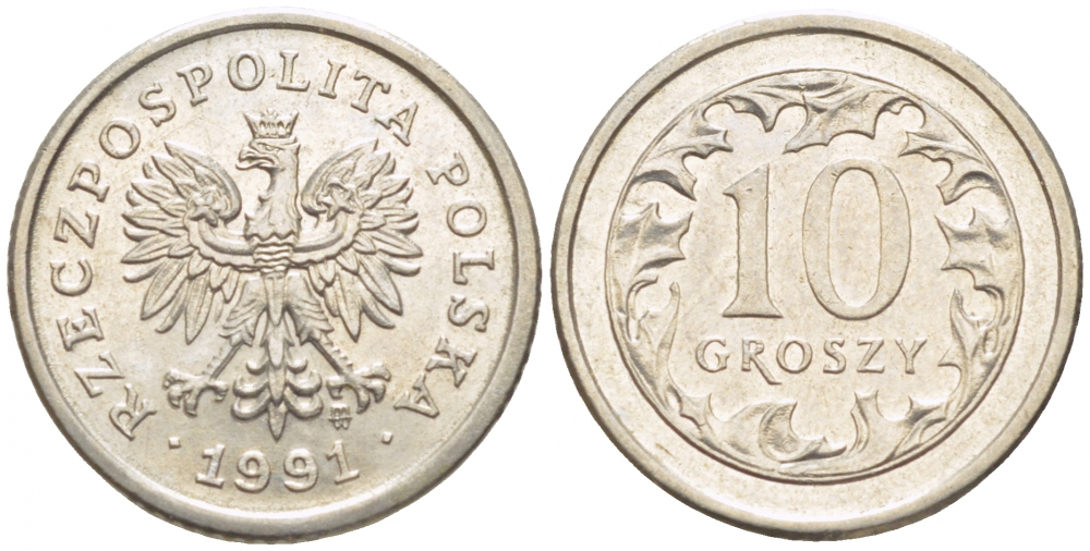 ПОЛЬША 10 ГРОШЕЙ 1991 MW KM 279 медно-никель 112-1234