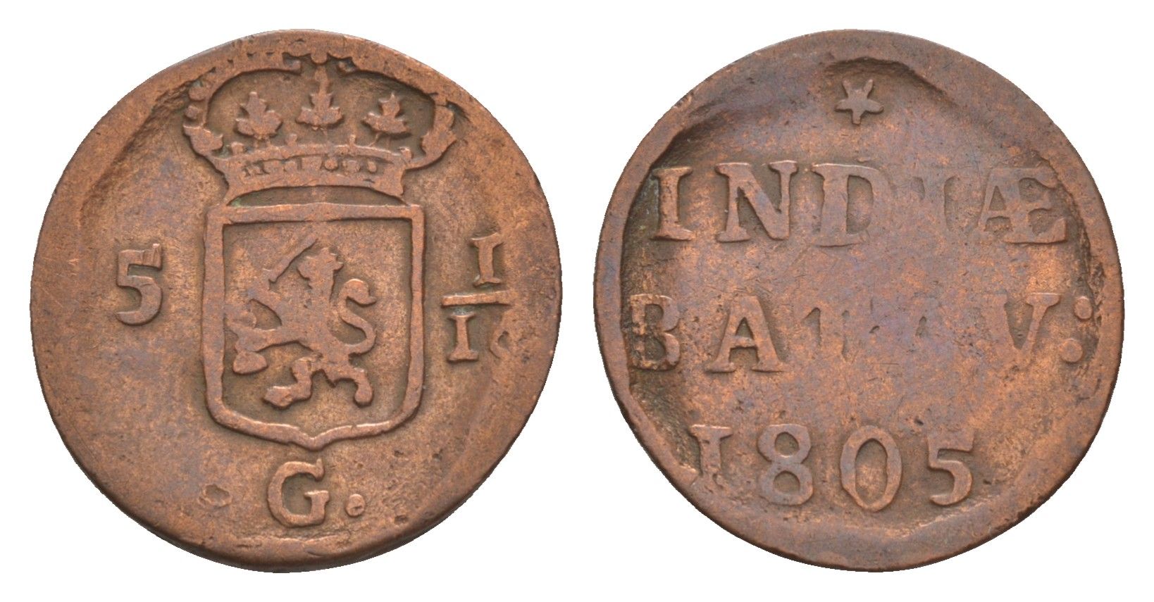Голландская Ост-Индия 1 дуит 1805 KM 76 медь 4658-836