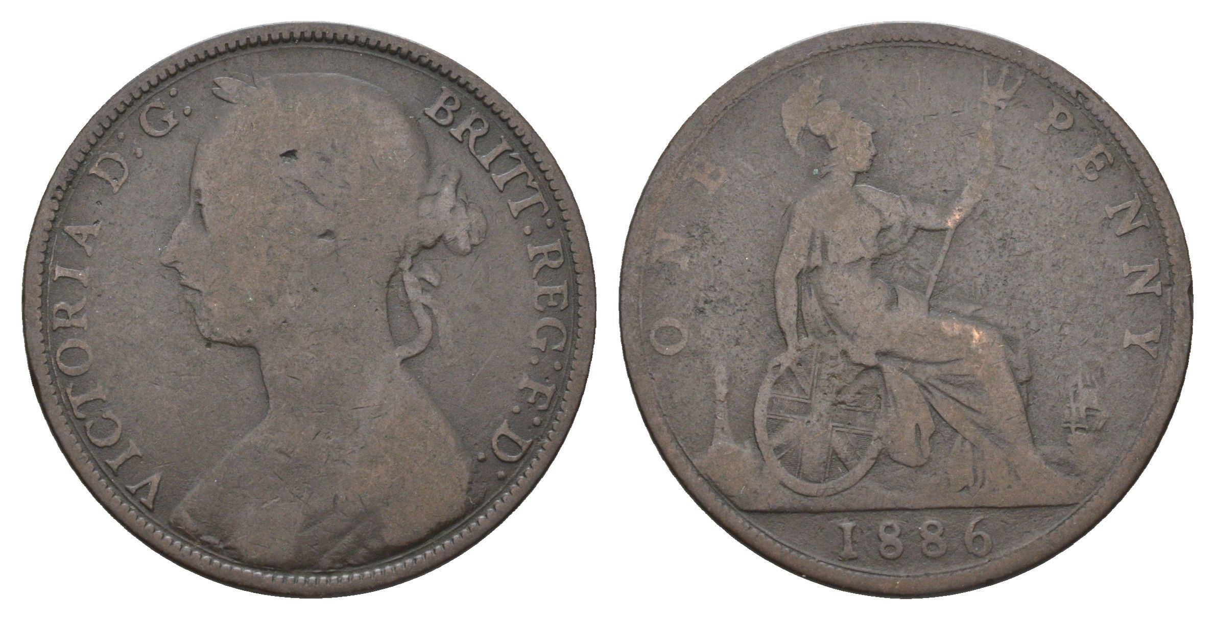 Великобритания 1 пенни 1886 Виктория (1837-1901) KM 755, Spink 3954 бронза 4661-346