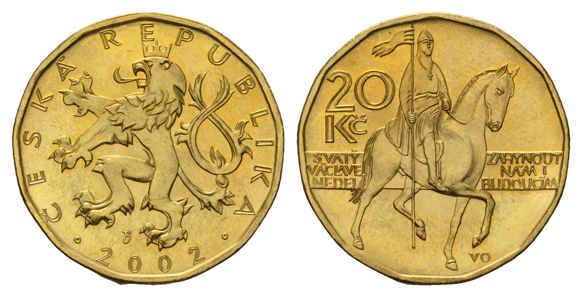 Чехия 20 крон 2002 KM 5 сталь плакированная латунью UNC 4163-556