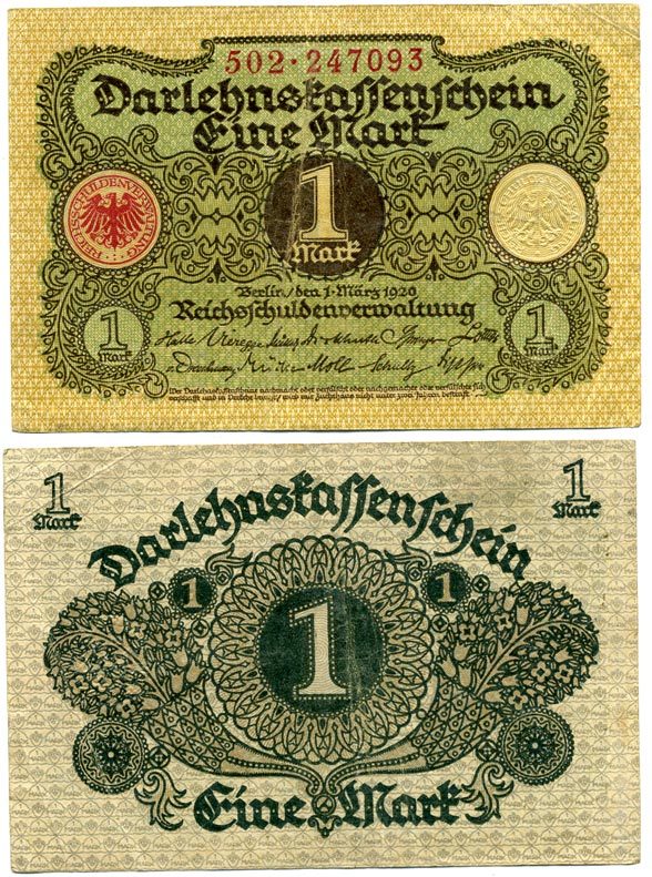 ГЕРМАНИЯ 1 МАРКА 1920 1 МАРТА 1920, ВЕЙМАРСКАЯ РЕСПУБЛИКА Pick 58 бумага 7548-47-3-2