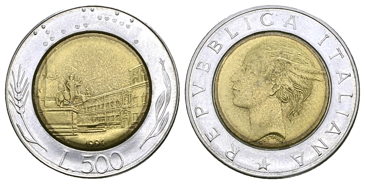 ИТАЛИЯ 500 ЛИР 1991 KM 111 биметалл 4385-554