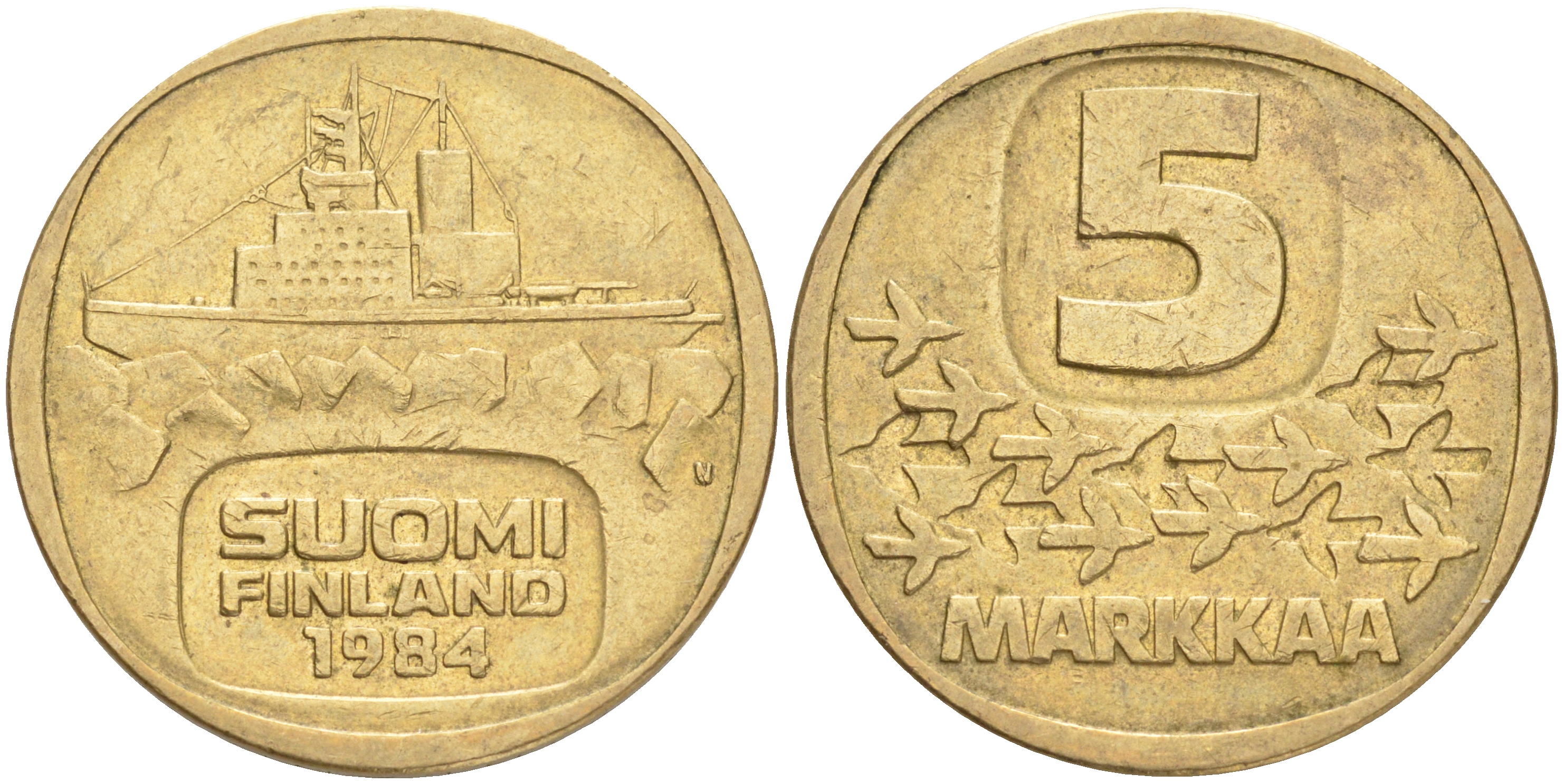 ФИНЛЯНДИЯ 5 МАРОК 1984 N ЛЕДОКОЛ KM 57 алюминиевая бронза 4556-922