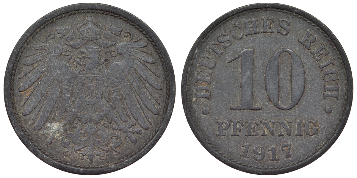 Германия 10 пфеннигов 1917 KM 26, J. 299, Weege 8 цинк 4119-415