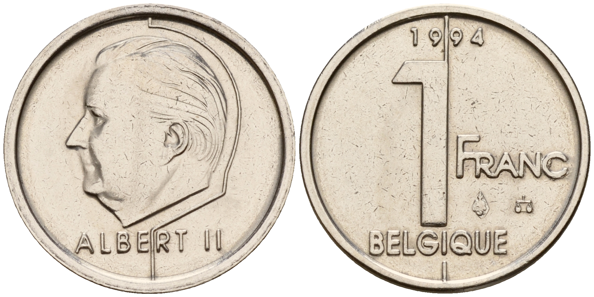 Бельгия 1 франк 1994 Belgique, Альберт II (1993-2013) KM 187 железо плакированное никелем    4598-123