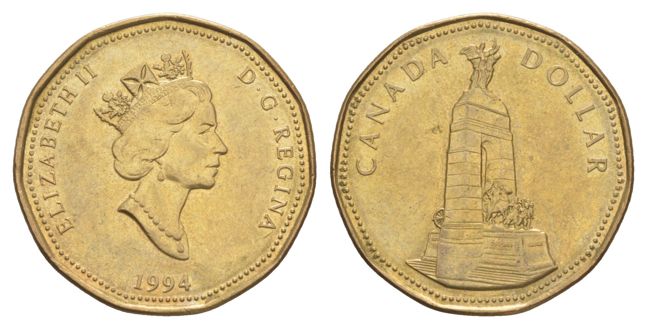 Канада 1 доллар 1994 Национальный мемориал KM 248 никель плакированная бронзой 4652-1157