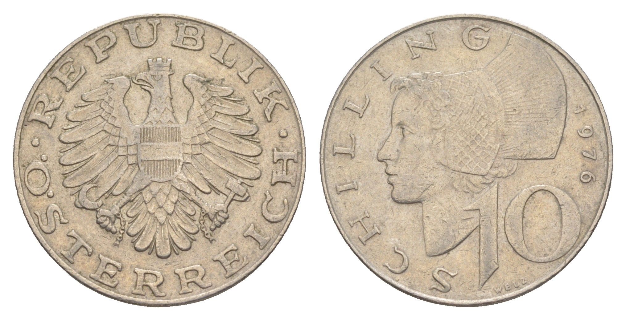 Австрия 10 шиллингов 1976 KM 2918 медно-никель 4551-611