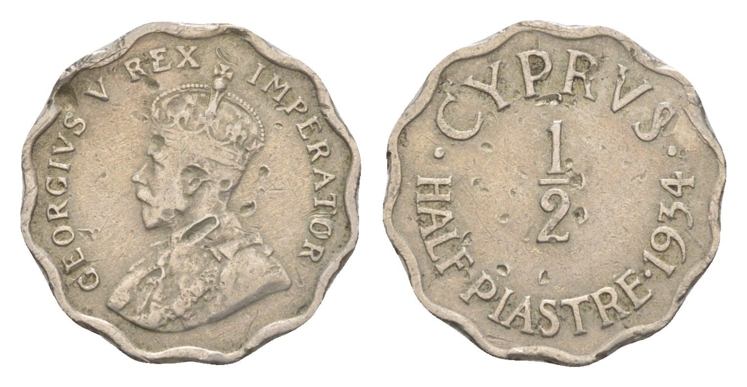 Кипр 1/2 пиастра 1934 Георг V (1910-1936), год-тип KM 20 медно-никель 4649-1129