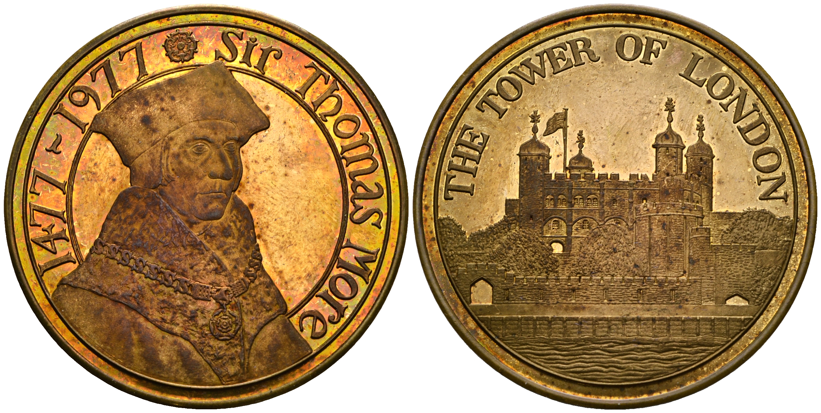 Англия медаль 1977 сэр Томас Моор, Тауэр, Лондон бронза PROOF 7-4-58