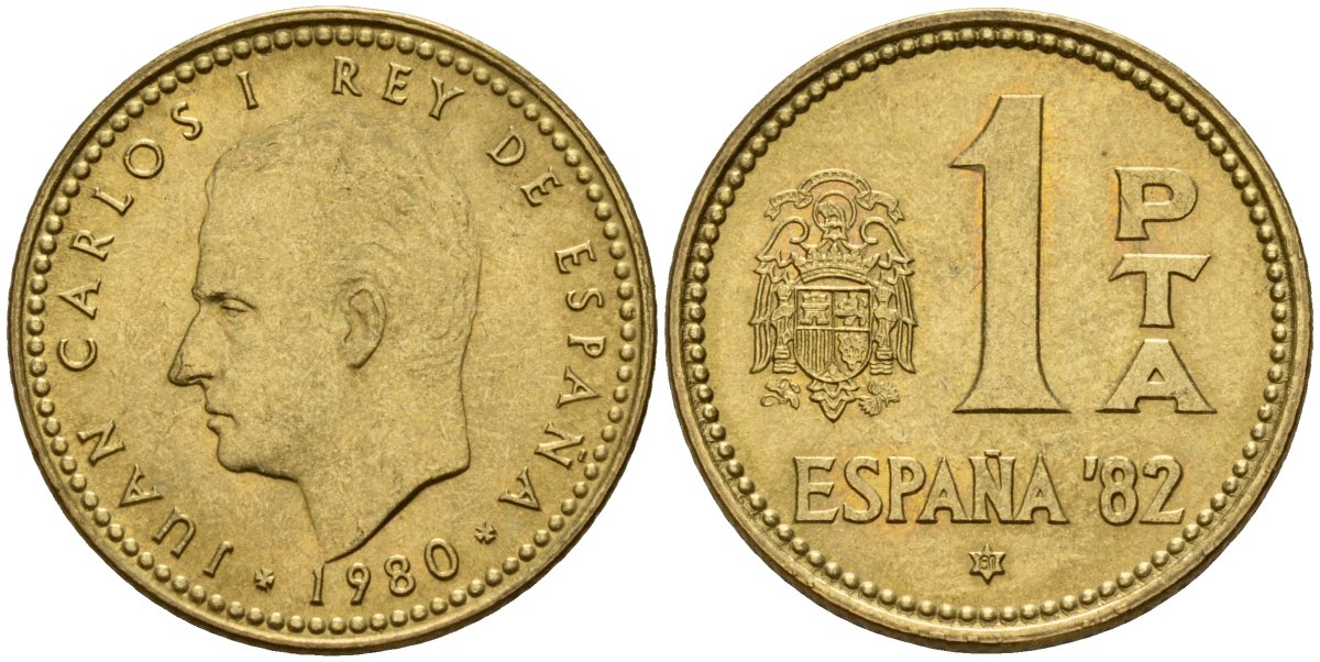 Испания 1 песета 1980 (81) Чемпионат мира по футболу в Испании 1982, Хуан Карлос I (1975-2014) KM 816 алюминиевая бронза 4189-865