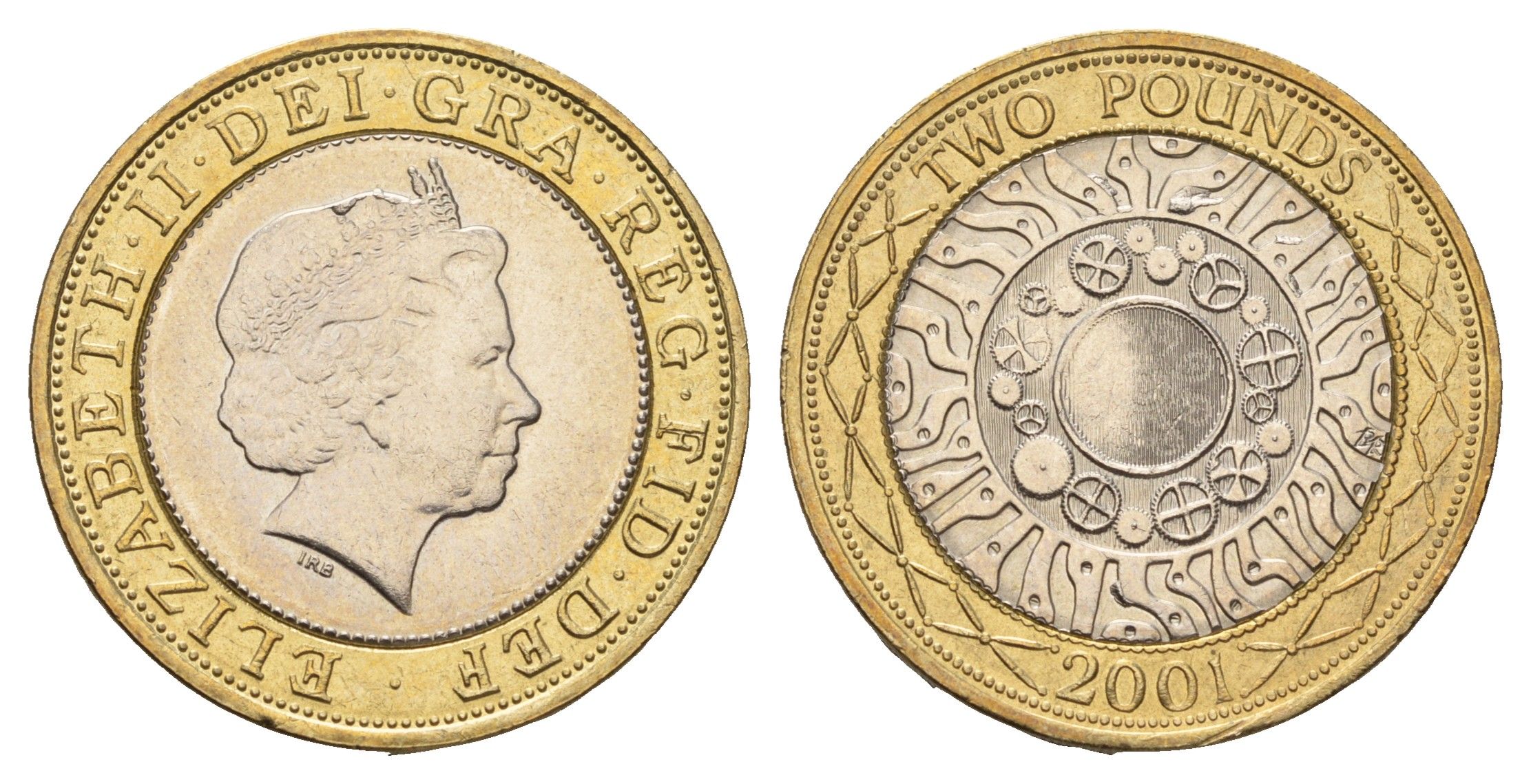 Великобритания 2 фунта 2001 Елизавета II (1952-2022) KM 994, Spink 4570 (K9) биметалл aUNC 4110-1335