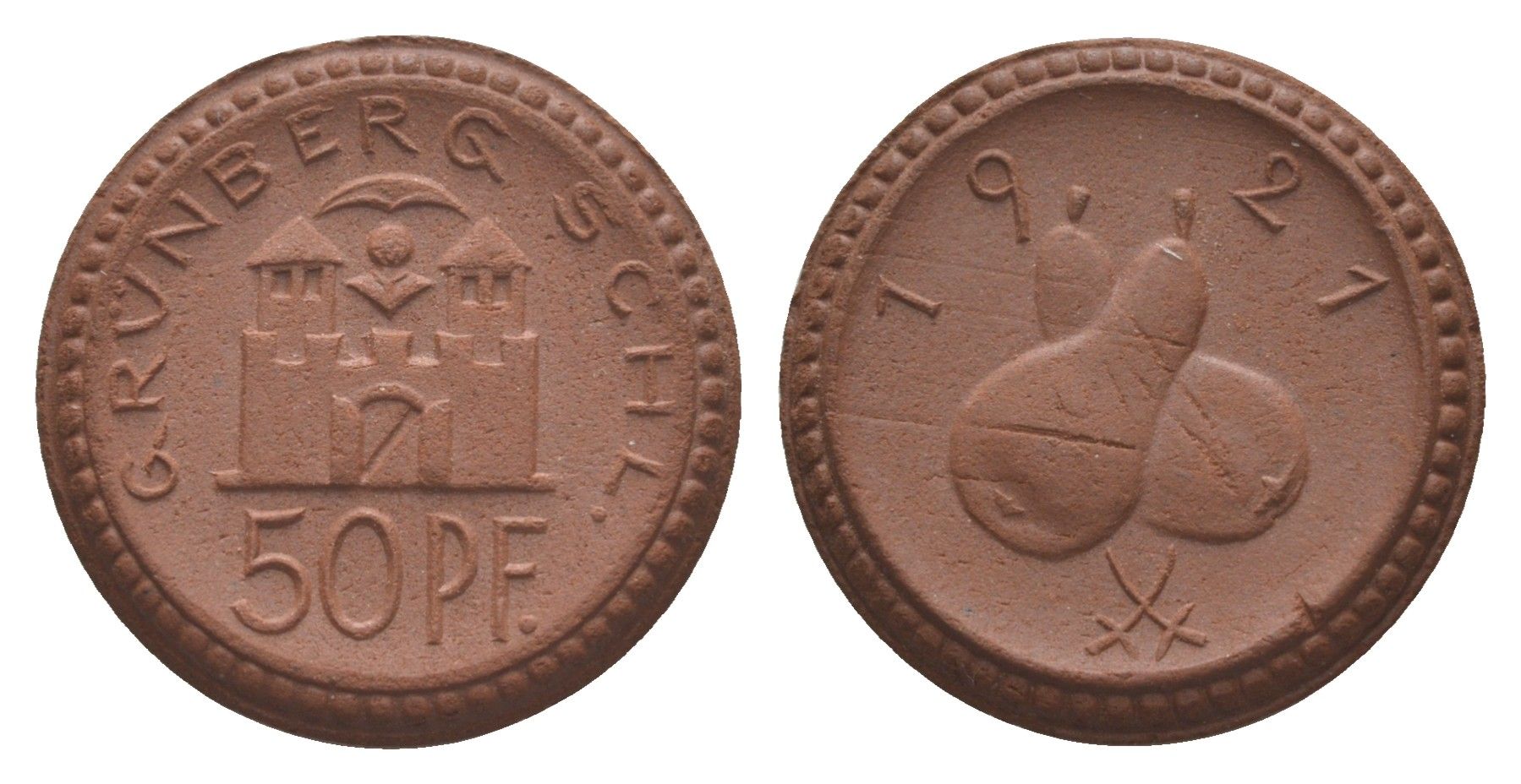 Грюнберг 50 пфеннигов 1921 Men05 9888.2, Men18 12320.2 фарфор 1094-7-35