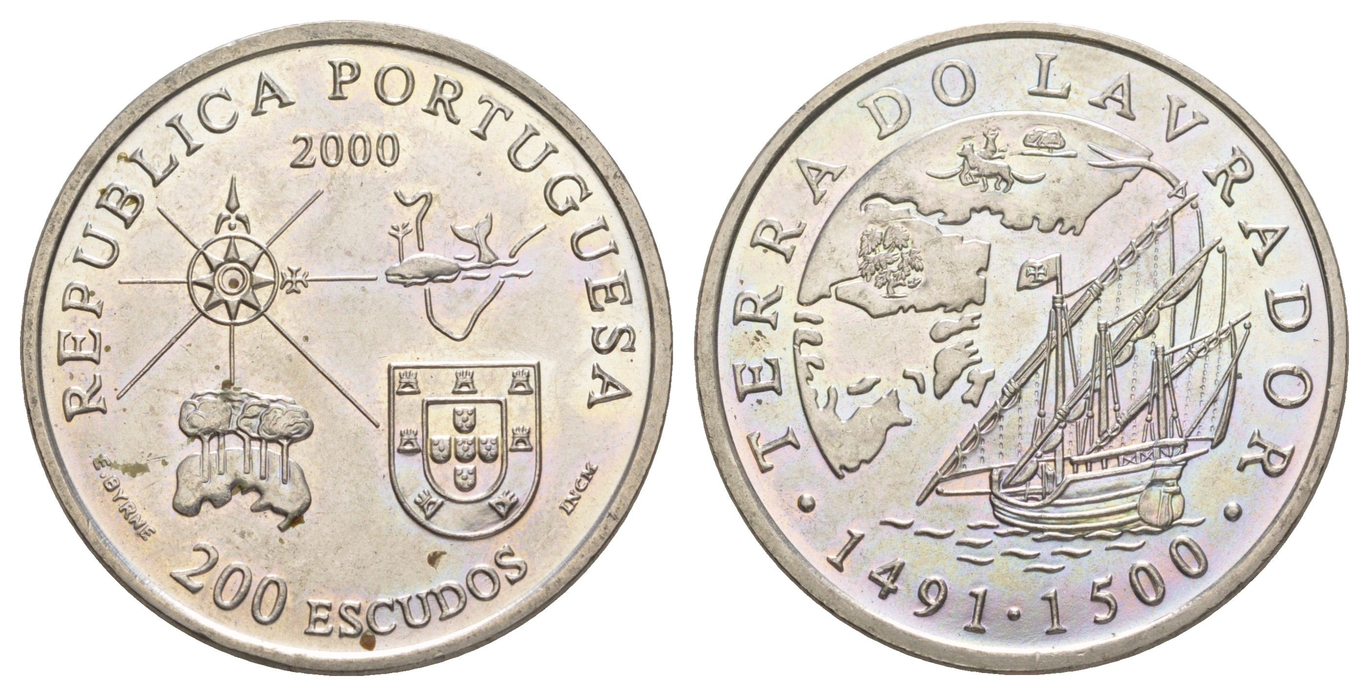 Португалия 200 эскудо 2000 Земля Лабрадор KM 728 медно-никель UNC 3711-1341