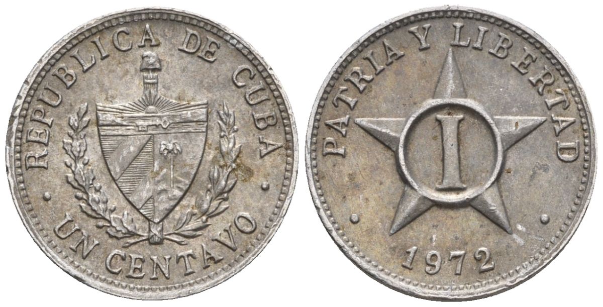 Куба 1 сентаво 1972 KM 33.1, JMA 15, Y 27, Schoen 31 алюминий 4115-267