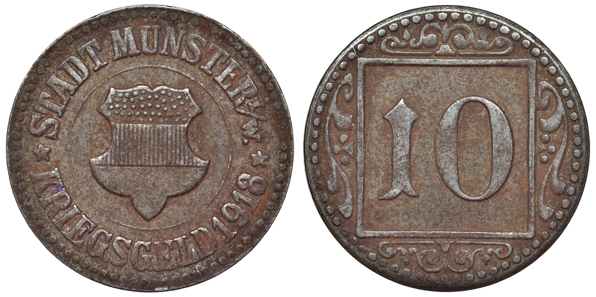 Германия, Мюнстер 10 пфеннигов 1918 Funck 350.3Aa железо 4119-932