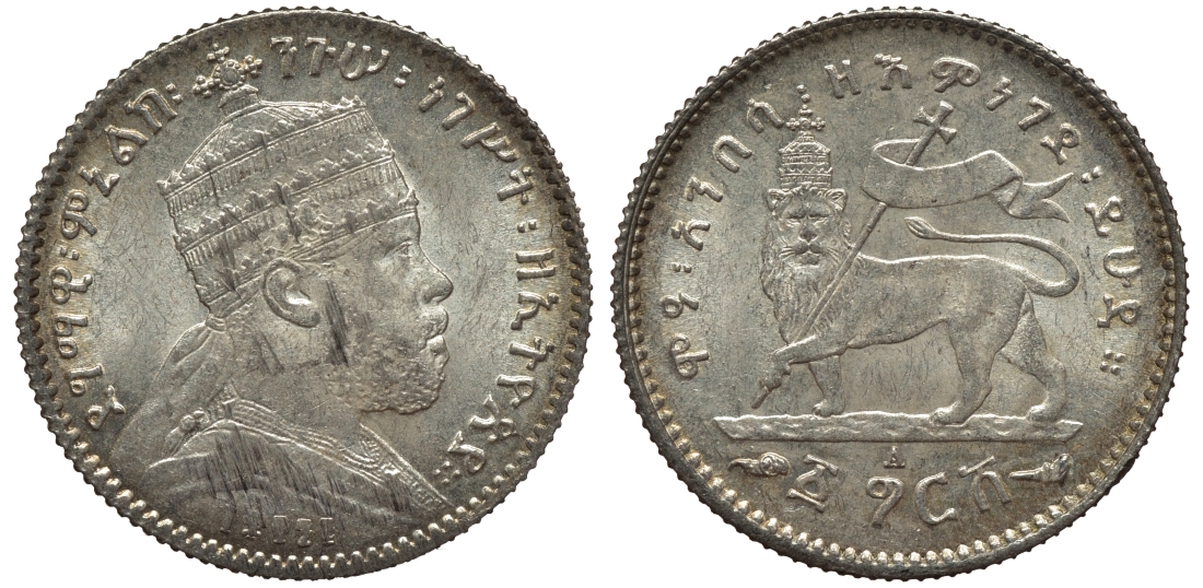 Эфиопия 1 герш 1902-1903 ЕЕ1895 А, Менелик II (1889-1913), KM 12 серебро 1523-1112