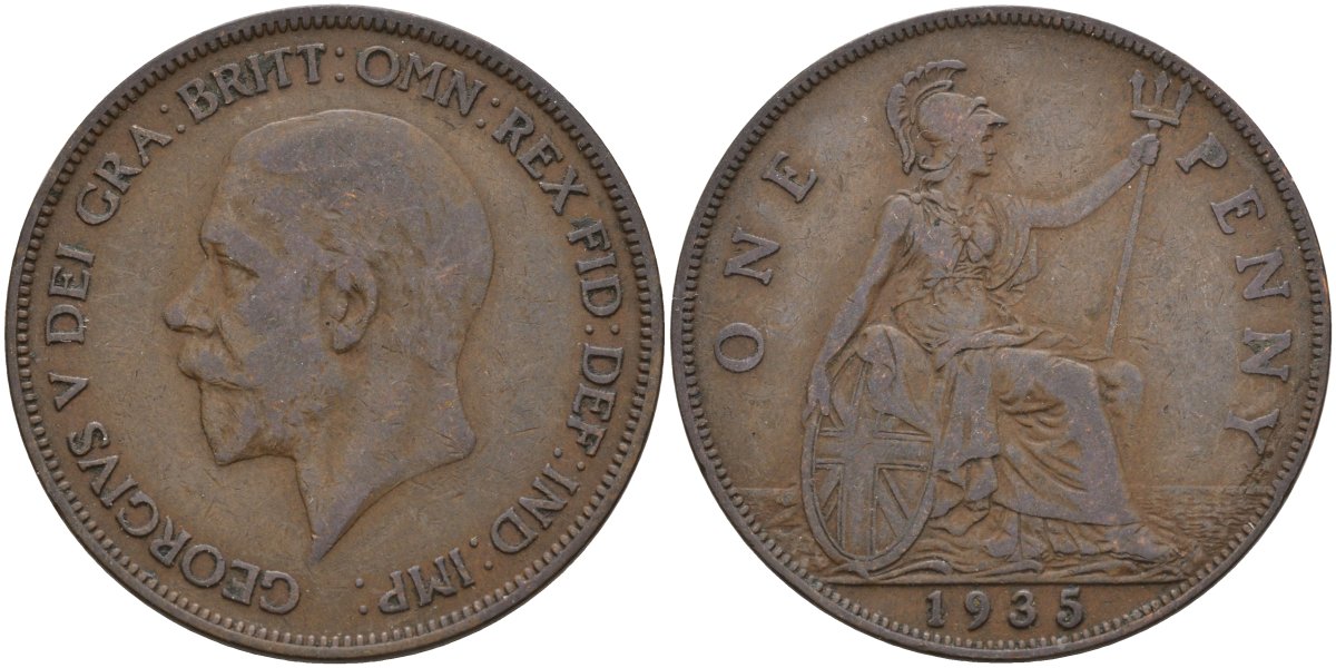 Великобритания 1 пенни 1935 Георг V (1910 - 1936) KM 838 бронза 4144-845