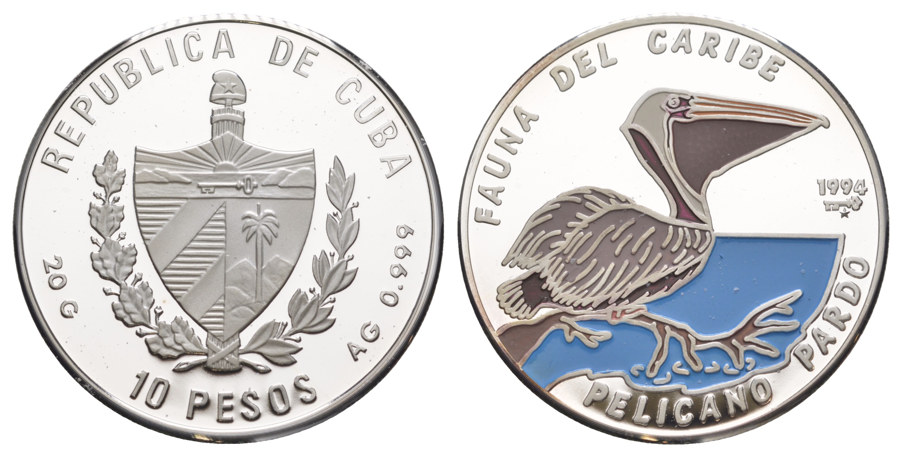 Куба оригинальный полный набор из 6 монет (10 песо) в оригинальной коробке 1994 Карибская фауна 1-4-6-07