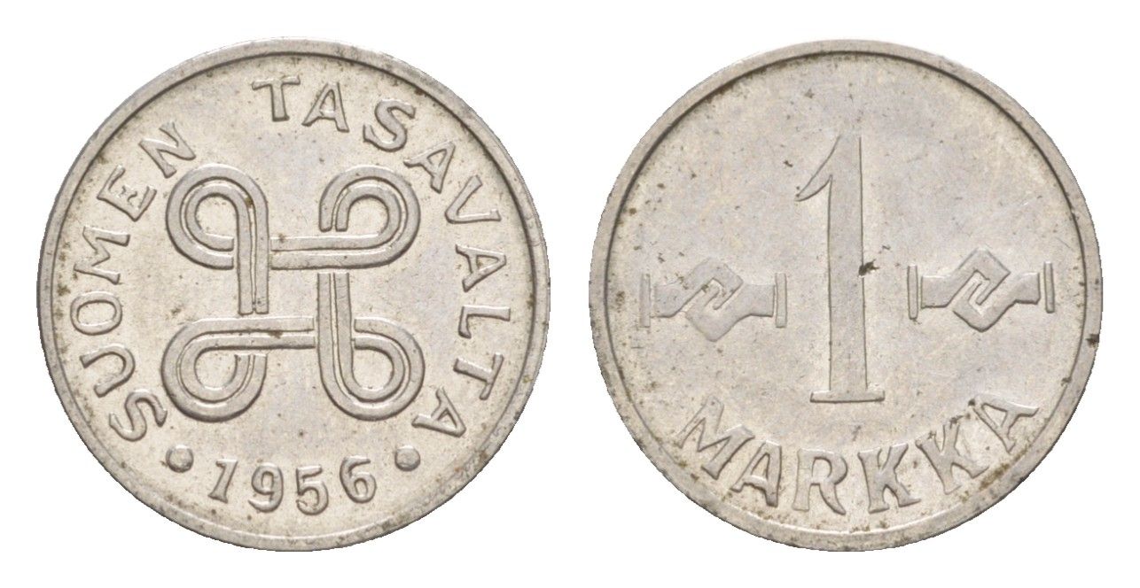 Финляндия 1 марка 1956 KM 36a железо плакированное никелем 4647-433