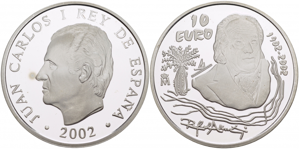 Испания 10 евро 2002 100 лет со дня рождения поэта Рафаэля Альберти KM 1088 серебро PROOF 11-162-45