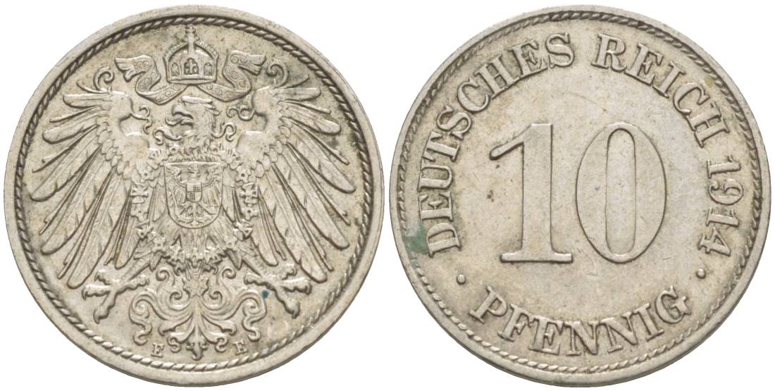 Германия 10 пфеннигов 1914 E KM 12, Jager 13, Weege 8 медно-никель 219-242