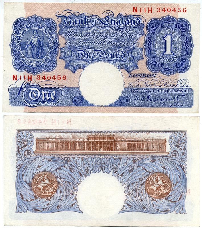 АНГЛИЯ 1 ФУНТ 1940-1948 K.O. PEPPIATT Pick 367а бумага 000-000-00