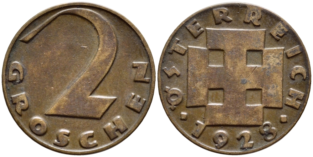 АВСТРИЯ 2 ГРОША 1928 ДОВОЕННАЯ ДЕСЯТИЧНАЯ ЧЕКАНКА KM 2837 бронза 4396-1112
