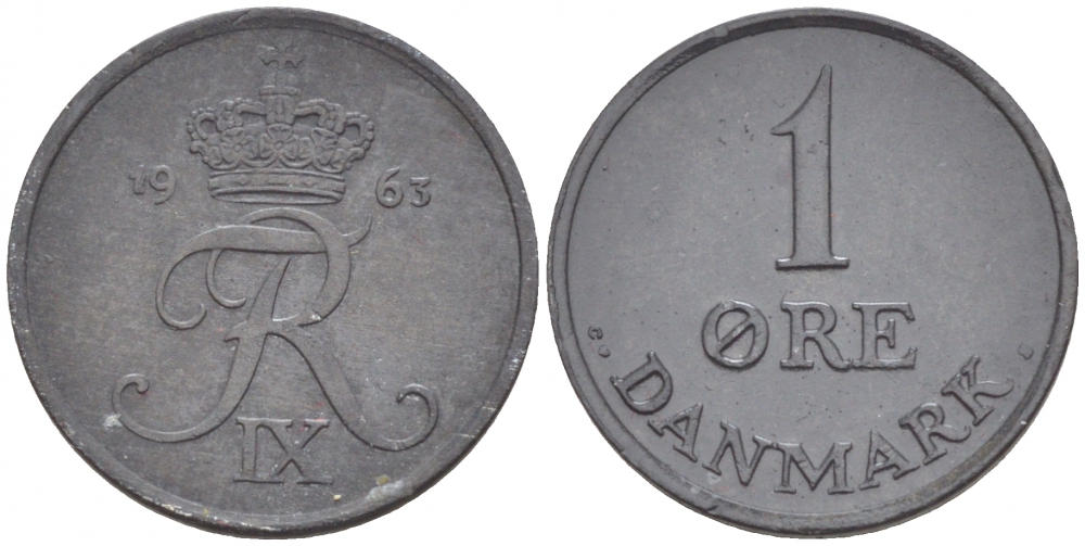 ДАНИЯ 1 ЭРЕ 1963 С; S, ФРЕДЕРИК IX (1947-1972) KM 839.2 цинк 4547-1014