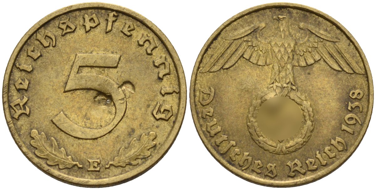 Германия 5 рейхспфеннигов 1938 E KM 91, J. 363 алюминиевая бронза 4151-845