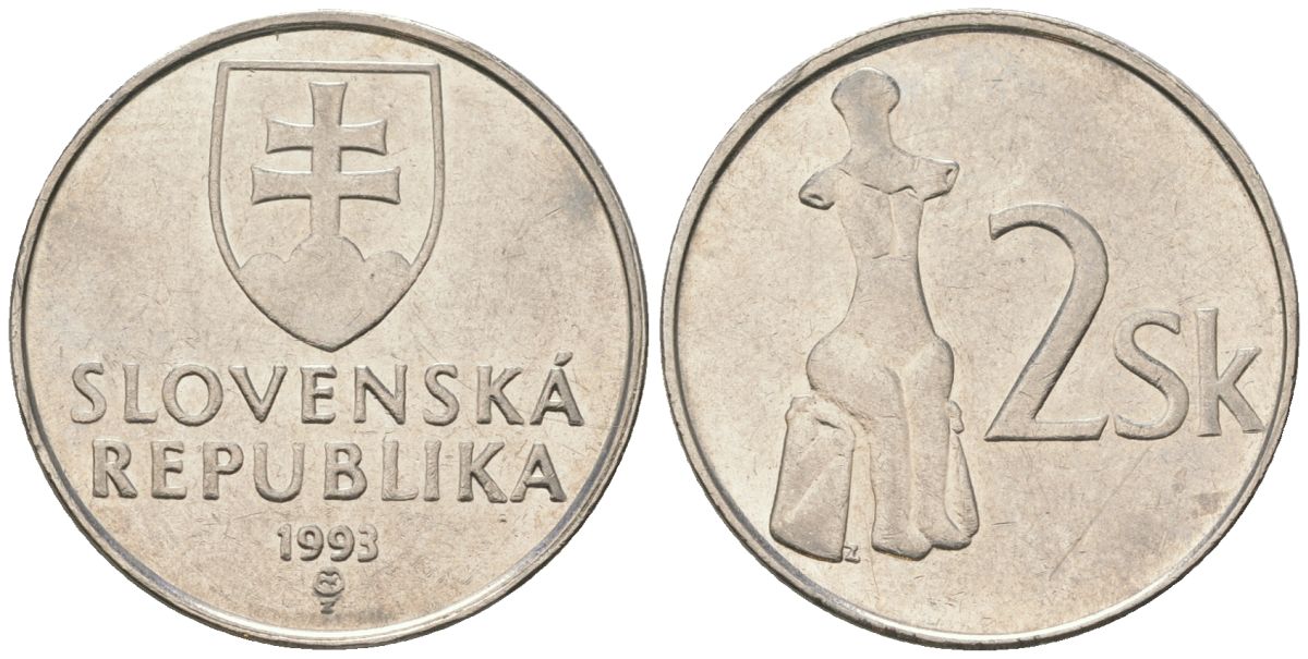 Словакия 2 кроны 1993 MK KM 13 сталь плакировнная никелем aUNC 4586-1211