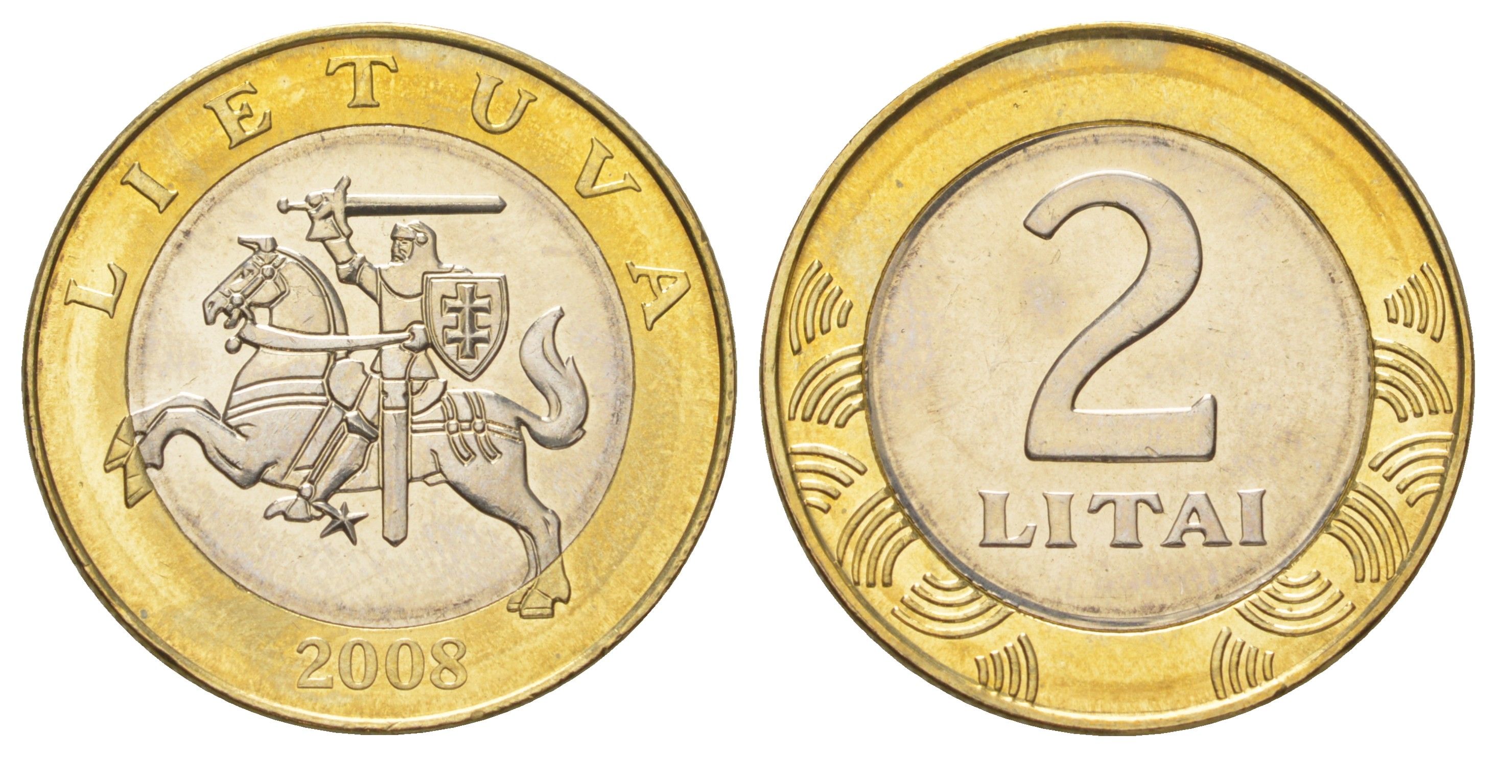 Литва 2 лита 2008 KM 112 биметалл UNC 4624-725
