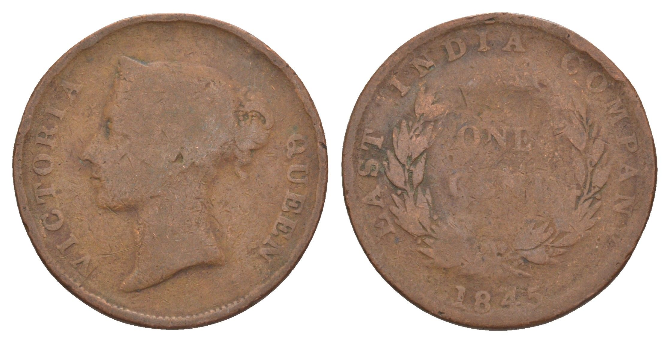 Стрейтс Сетлментс 1 цент 1845 Виктория (1837-1901) KM 3 медь 4642-421