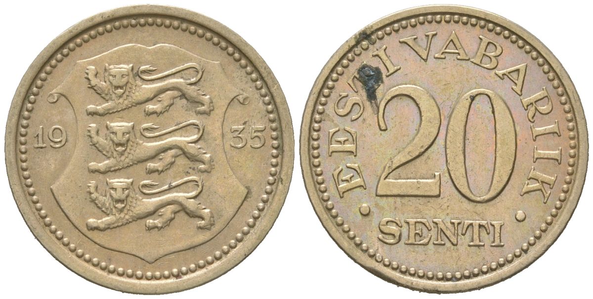 Эстония 20 центов 1935 Республика (1918-1941) KM 17 никель бронза 4615-1113