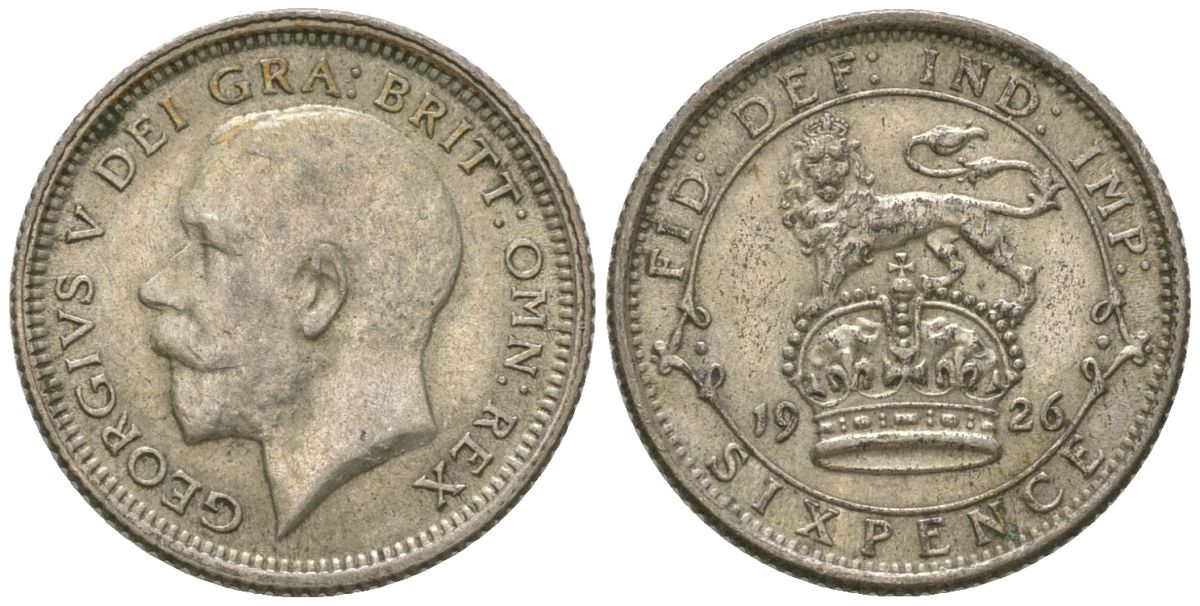 Великобритания 6 пенсов 1926 Георг V (1910-1936), есть зазор над буквой I KM 815a.1, Spink 4024 серебро 4615-1026