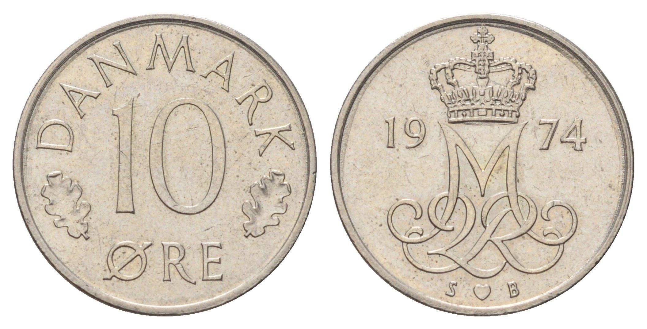 Дания 10 эре 1974 Маргрете II (1972-2024) KM 860 медно-никель 4679-1265