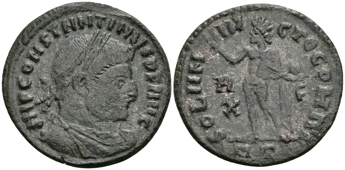 Римская Империя нуммий 317 Константин I Великий SOLI INVICTO COMITI Рим Good Very fine (C3) RIC 27 бронза 1073-3-2-7