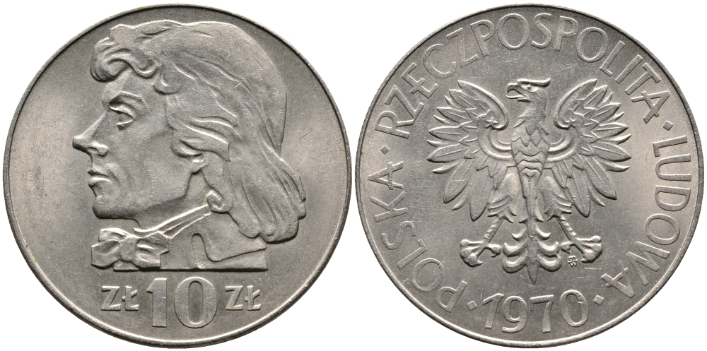 Польша 10 злотых 1970 MW, Тадеуш Костюшко (1746-1817) KM 50а медно-никель UNC 441-445