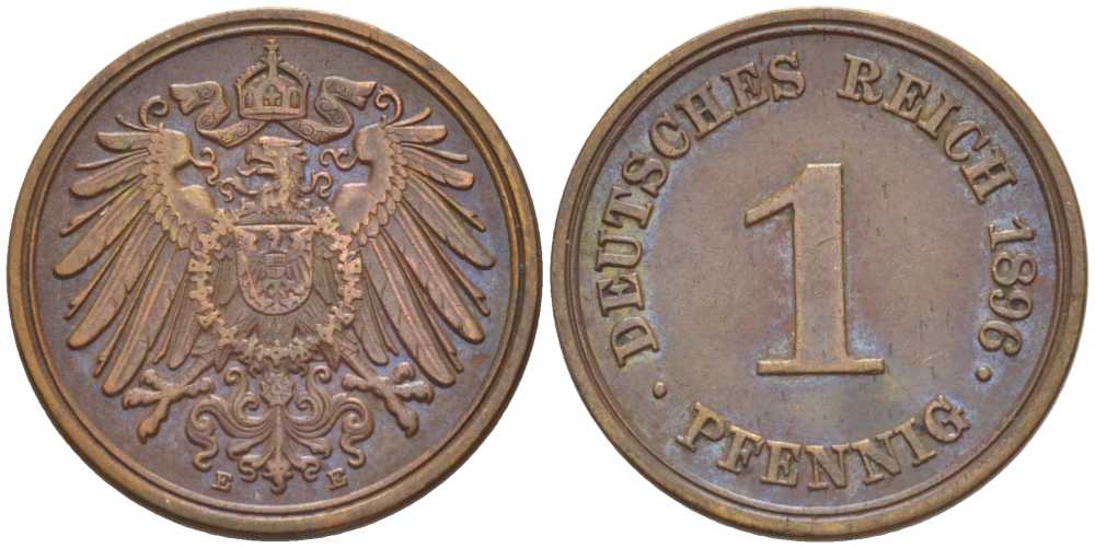 ГЕРМАНИЯ 1 ПФЕННИГ 1896 E KM 10, J. 10, Weege 2 медь 211-218